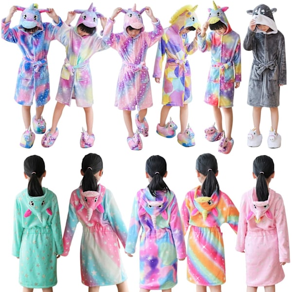 Lasten kylpytakki 3D Yksisarvinen Huppu, Tytöt Pojat Fleecepuku Pehmeä Kigurumi Piirretty Aamutakki Yöasu Pyjama Taskut C unicorn 1 140