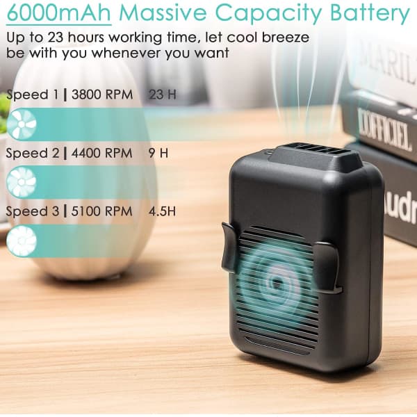 IC NOE Bärbar Mini Midjefläkt, 6000mAh Batteridriven