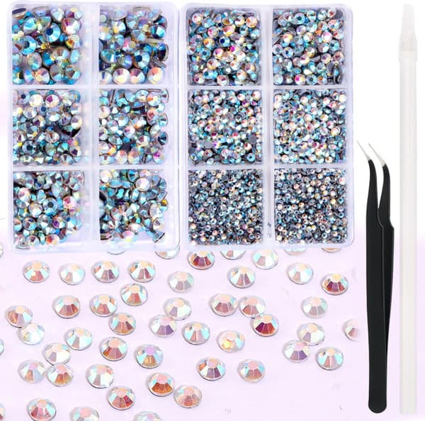 Hotfix Rhinestones, ca. 6.600 Glas Flatback Krystaller, Varmeaktiveret, 5 Størrelser, Assorterede Farver, Pickup Pen Til DIY Håndværk
