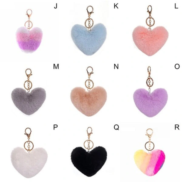 Fluffy hjerteformet nøglering Nøglering Ring Nøglering Dame Taske Bil Charm E E
