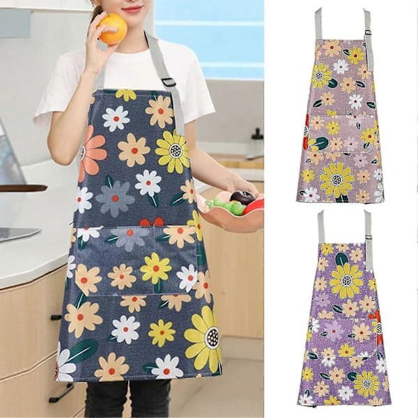 1 pc Adjustable Sleeveless Apron with Floral Pattern, Kitchen Apron for Baking, Gardening and Cleaning