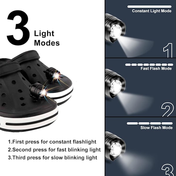 2 kpl, 3 tilaa LED-taskulamppu, Leirintävarusteet Valo, joka kestää 145 tuntia, Vedenpitävä Skoberlocks-koriste Croc-ajovalot（Sininen） Sininen Blue
