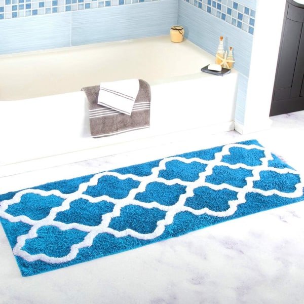 IC Marockansk spaljémönstermatta Halkfri Absorberande Tjock Mjuk Mikrofiber Badmatta Dörrmatta Matta för badrumskök (18\" x 47\", Skyblå)