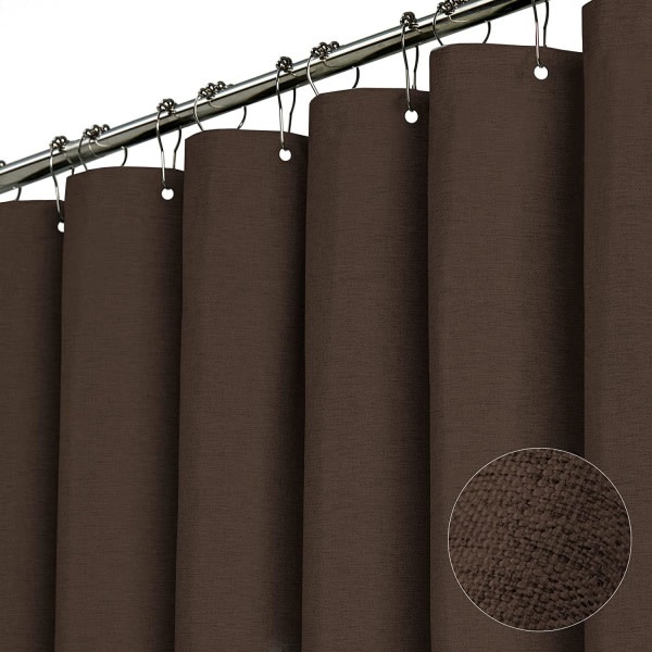 IC Brun duschdraperi - Duschdraperi i linne texturerat vattentätt set med 12 plastkrokar, tyg duschdraperier - W1.5m*H1.8m