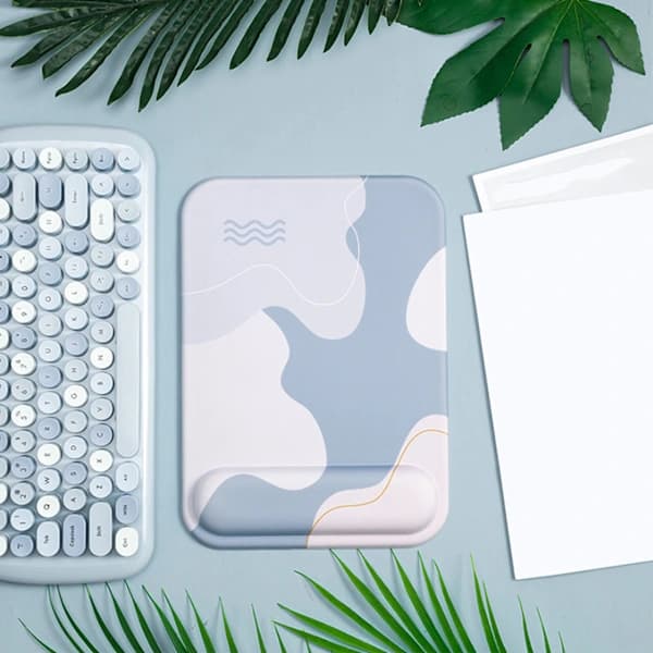 Keyboard Mouse Pad Set Ergonomic Silicone Mouse Pad with Memory Foam Keyboard Wrist Rest for Computer Rectangle, Blue