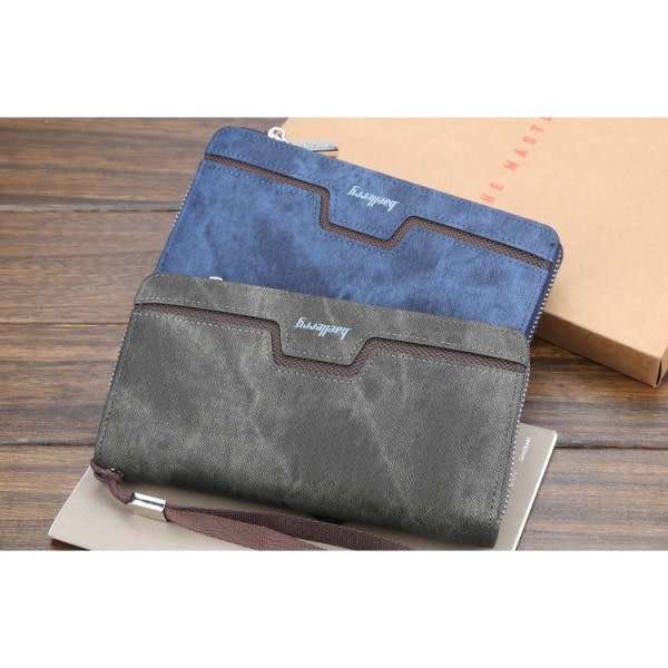 IC baellerry lang lynlås til mænd pung PU læder clutch business casual ungdom clutch mørkeblå blå