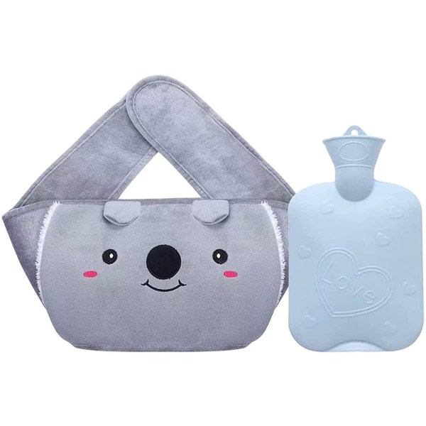 IC Quzuer varmvattenflaska med lås, koala varmvattenflaska med rem, varmvattenpåse i gummi, varmvattenpåse i gummi med mjuk linning (blå) blå