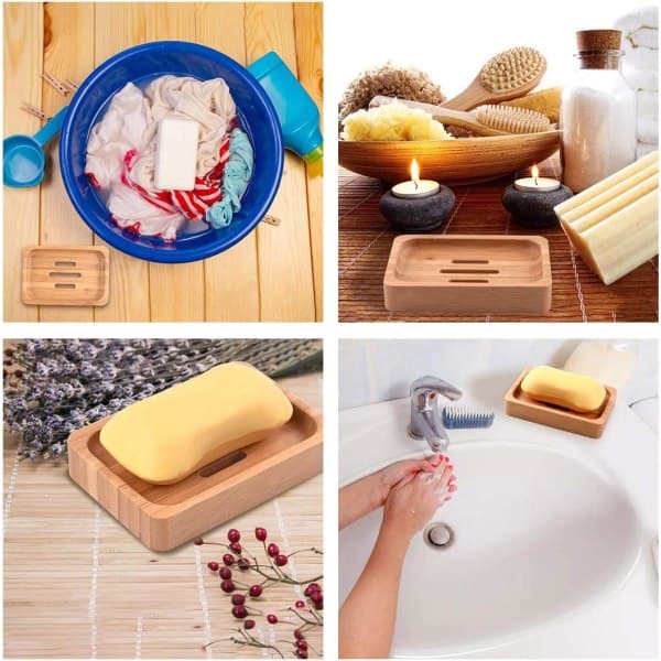 IC 2 stk Naturlig bambusåpeholder til baderom