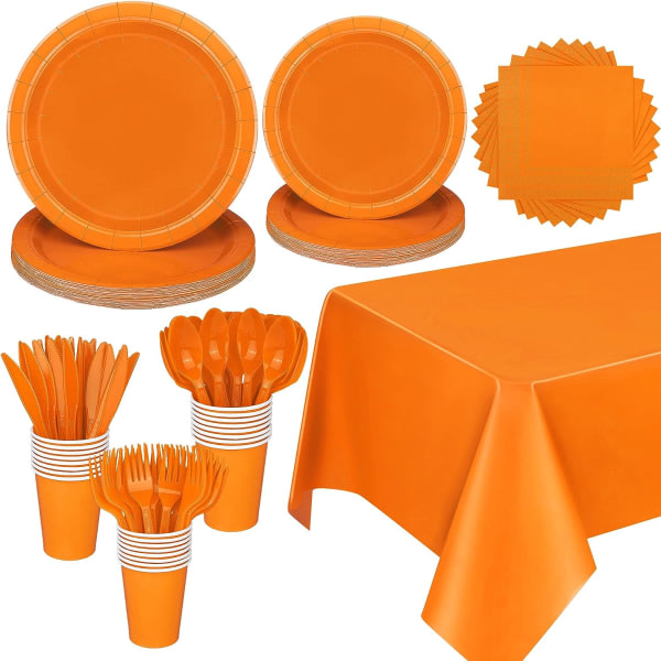 IC 193 delar orange set massivt set inklusive engångsstallrikar, koppar, servetter, bestick, cover för festtillbehör