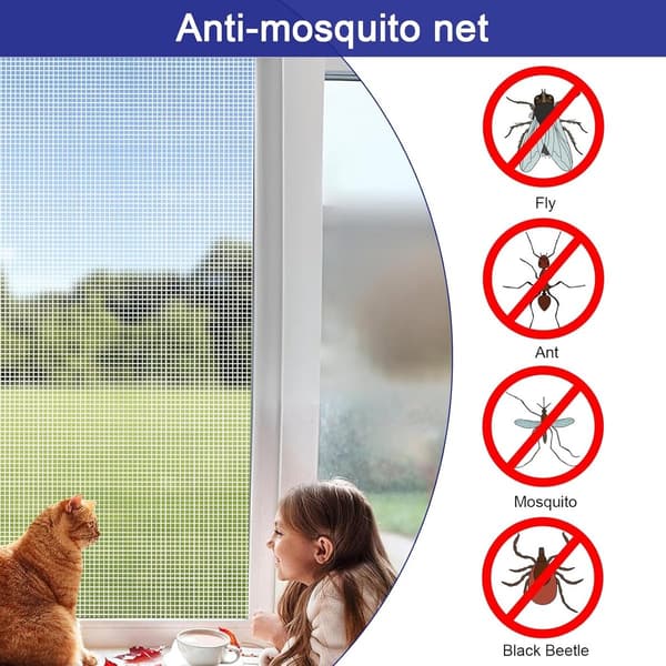 Replacement Net - Pets - 120 - 250 - cm - White - Scratch Resistant - Universal - Window Net - Insert Window Net - Fiberglass Window Net