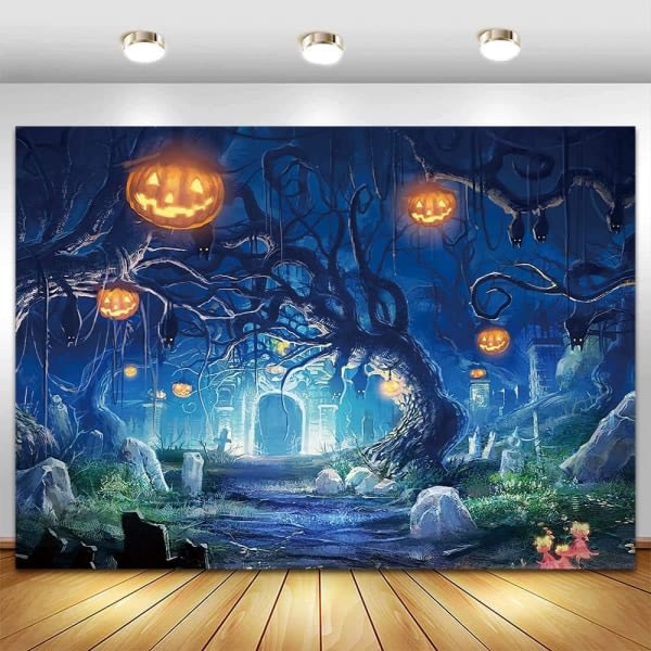 IC Nattfotobaggrund 7x5ft Græskarlygtefotobaggrund til Gys Halloweenfest Portræt Dekoration Banner