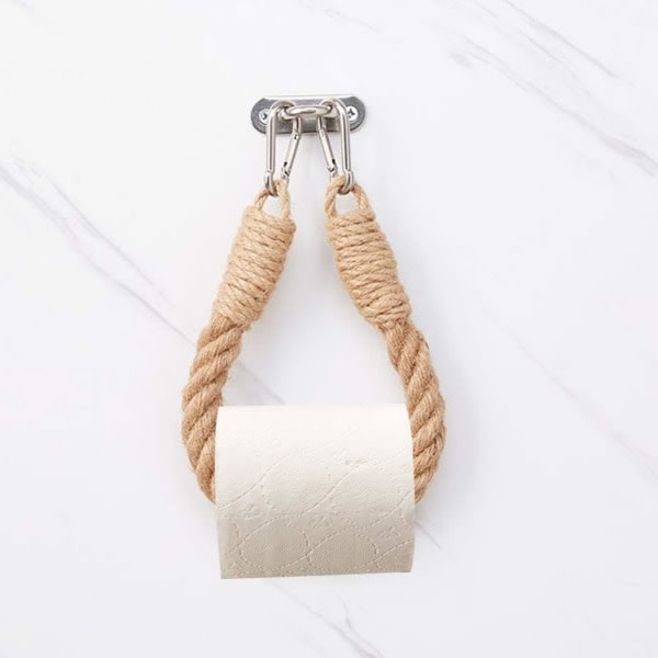 IC Seinäkiinnitteinen WC-paperiteline, WC-paperirullan pidike Puinen WC-paperiteline Seinäkiinnitteinen hamppu köysi Säilytys (Ruskea, 2 x 49 cm)