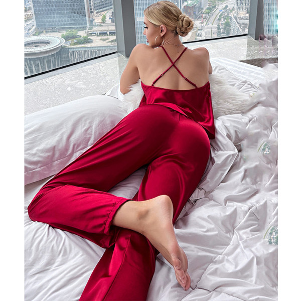 Pyjamas Sexiga damunderkläder Satin nattkläder Red L