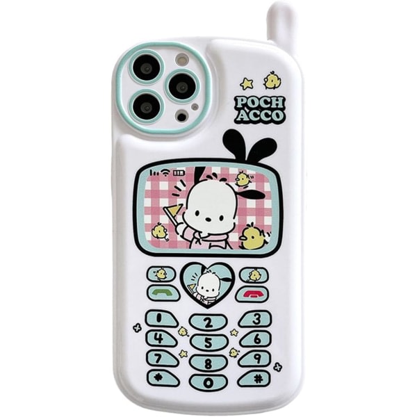 IC Cartoon Case för iPhone 14 pro , Retro Kawaii Söt phone case med sminkspegel Mjukt stötsäkert TPU- cover för flickor Barn Tonåringar（Vit hund）