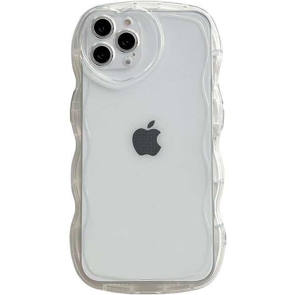 IC for iPhone 13 Pro Max-deksel 6,7", søtt genomskinligt Love-deksel, med Love-Heart-kamera Wavy Edge Transparent Full