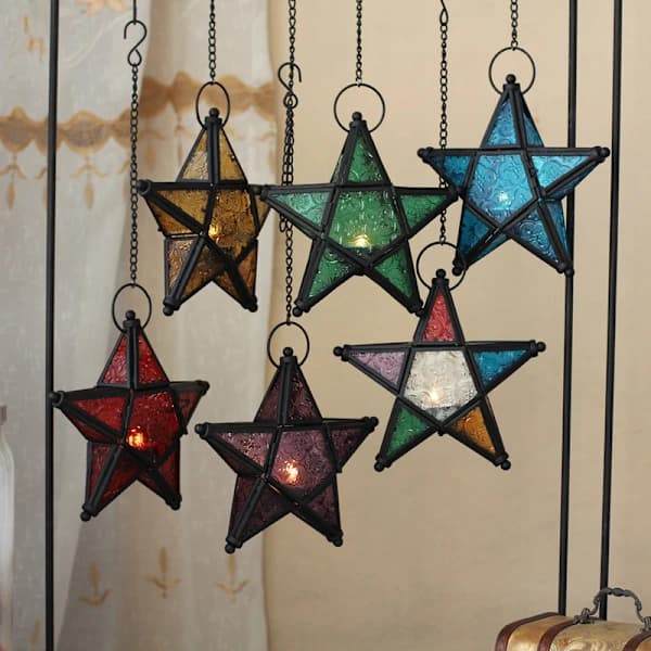 Ljuslykta vindusdekorasjon hengende ornament blå blue