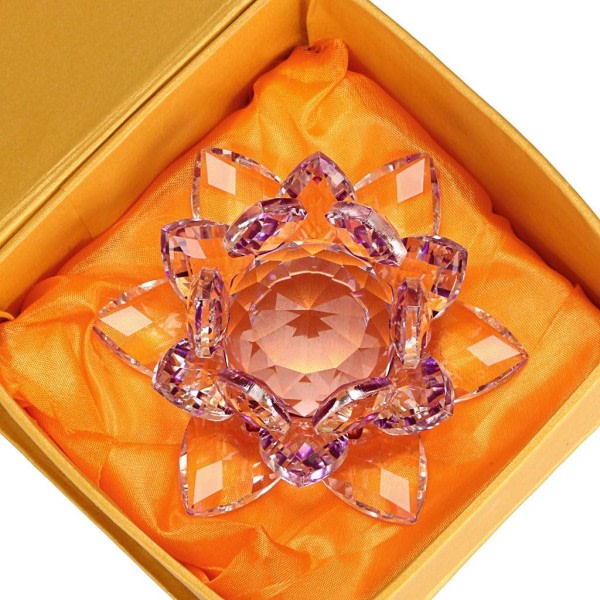 IC Sparkle Crystal Lotus Flower Hue Reflection Feng Shui Heminredning med presentask (4 tum/100 MM lila)