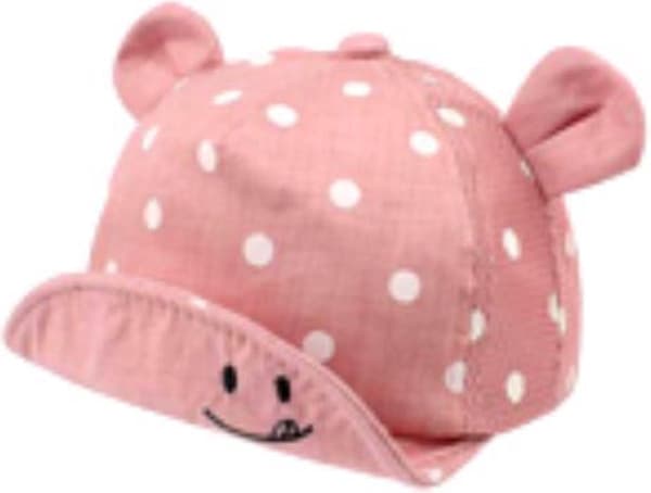 Babylue med ører og hvite prikker - støvete rosa
