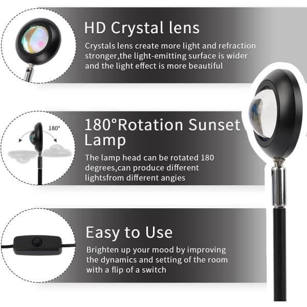 IC Solnedgangslys, romantisk LED-natlampe, 180° roterende Tiktok