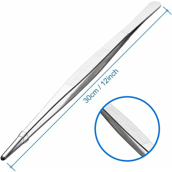 Erittäin pitkät 30 cm / 12 tuuman ruostumattomasta teräksestä valmistetut pinsetit tarkalla sahalaitaisella kärjellä akvaariomaisemointiin, puutarhanhoitoon, keittiöön, teollisuustöihin ja käyttöön