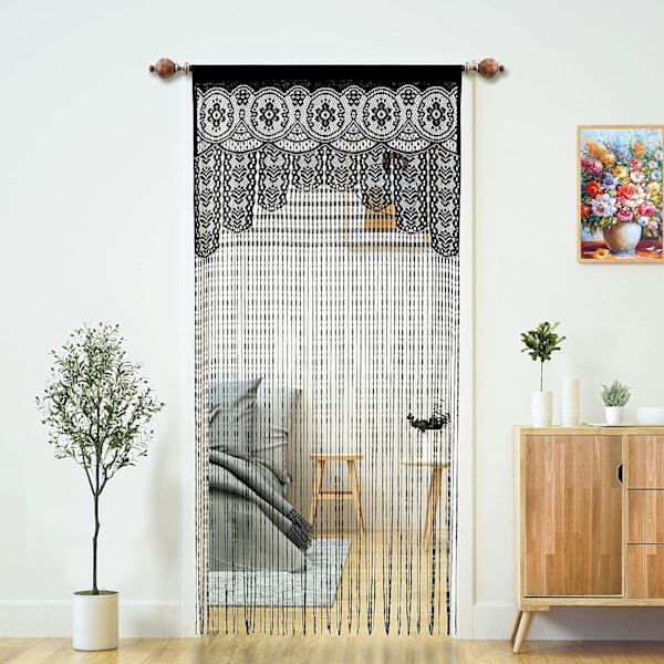 2 stk. Rumdeler Døråbning Hippie Vinduepanel Rumdeler Væg Gardiner (35×79in/90×200cm,sort)