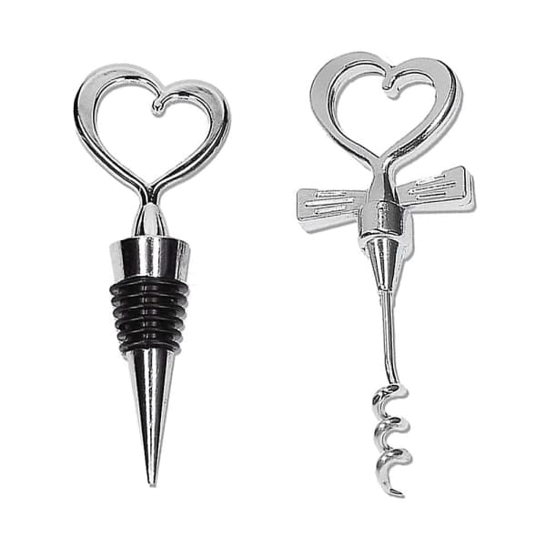 1 par Silver Hjärtformad Vinflasköppnare och Propp Set, Souvenirpresent Set för Bröllopsfest