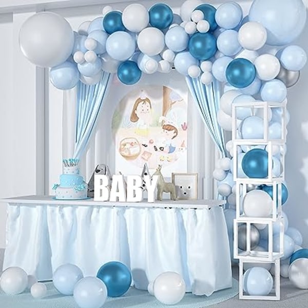 Pojkefödelsedagsdekorationer, födelsedagsballongbåge, blå latexkonfetti bröllopsballonger med bandverktyg för pojkar Baby shower