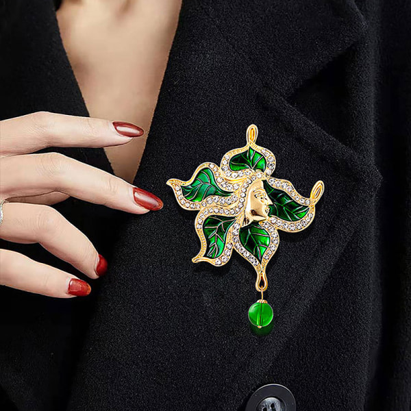 IC Mode Vintage Leaf God Broscher Unisex Beauty Green Rhineston