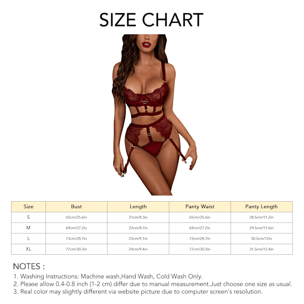 Justerbart undertøysett for kvinner med hul, høy midje truse og bh-sett Vinrød L