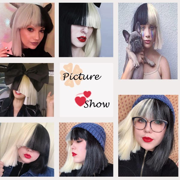 IC Krämigt rak halvblond och halvsvart 2-tonsfärgad syntetisk hår Cosplay Party Peruk Daglig användning Peruk för kvinnor Flickor