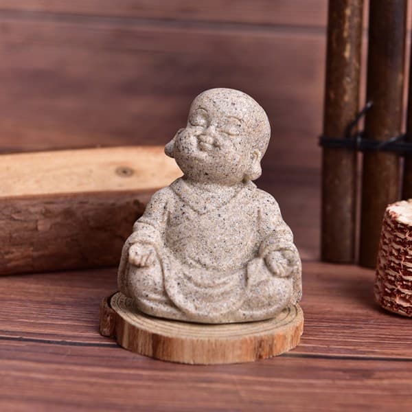 IC Lille Munk Statuer Sandsten Buddha Skulptur Fengshui Figur 2
