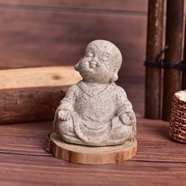IC Little Monk Statyer Sandsten Buddha Skulptur Fengshui Figurin 2