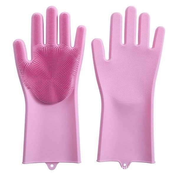 Silicone Dishwashing Gloves with Scrubber, Multicolor