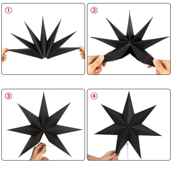 IC Foldbare Jule-Stjerner Foldbare Stjerner Sort Pakke med 5 30 cm Schwarz Weiß Grau