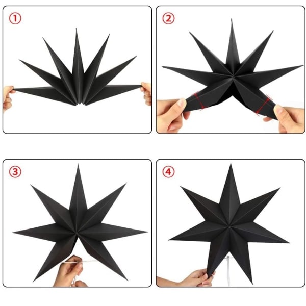 IC Folding Star Julepynt Folding Stars Svart Pakke med 5 30 cm Schwarz Weiß Grau