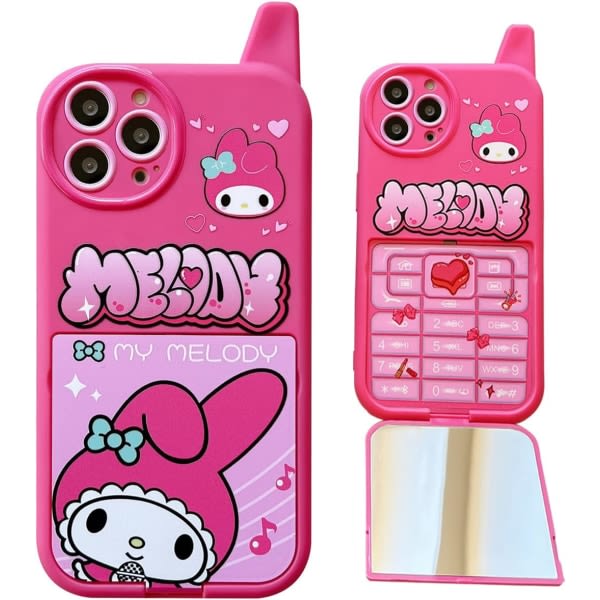 IC Cartoon Case för iPhone 12 pro , Retro Kawaii Söt phone case med sminkspegel Mjukt stötsäkert TPU- cover för flickor Barn Tonåringar (rosa)