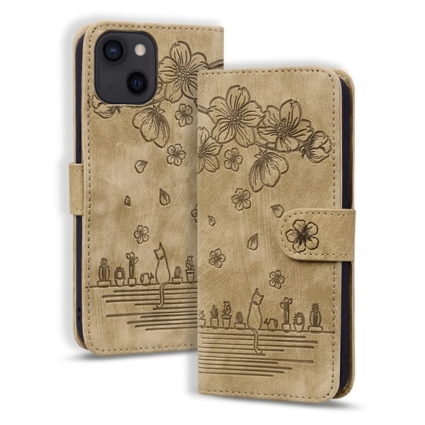 IC För iPhone 15 Pro fodral, plånboksfodral ja PU-läder (med stativfunctionn), brunt iphone15 pro