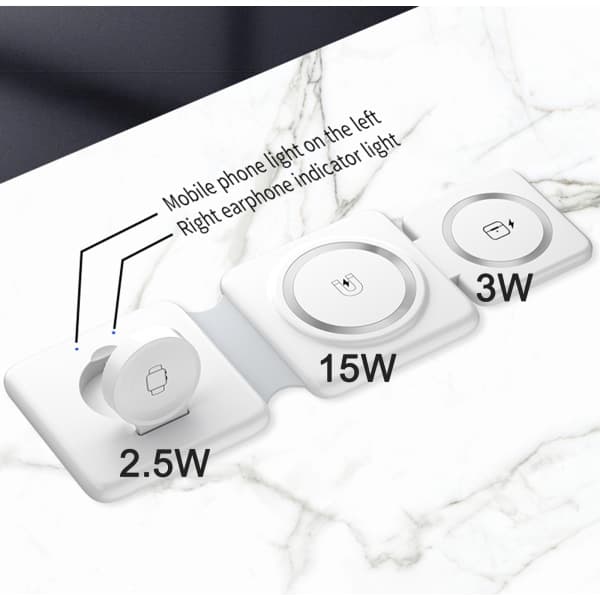 IC Ladestation til flere Apple-enheder - 3 i 1 foldbar Hvid