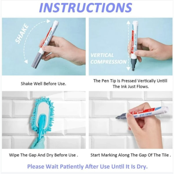 IC Kakelfogpenna Wall Grout Restorer Pen Repair Marker Grout Filler Penna för väggkakelrestaurering Badrumsgolv (mörkgrå)