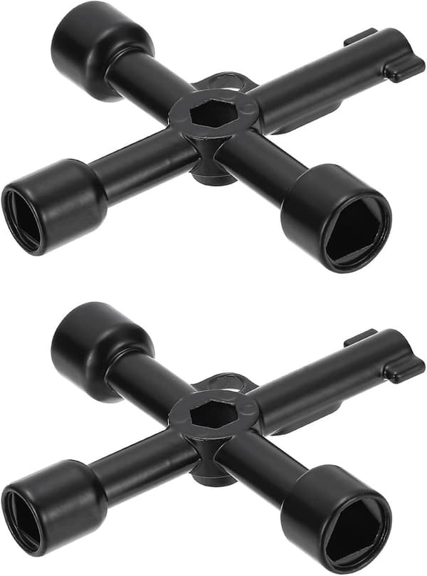 4-i-1 Universal Krydsnøgle Sæt, Zinklegering, Til Radiatorventiler, Vand- Og Gasmålere, Skabe, Elevatorer, Sort, 2-pak