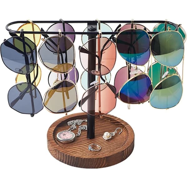 Træ Solbrille Organizer Stativ 10 Par Brilleholder Rack til Skrivebord Soveværelse
