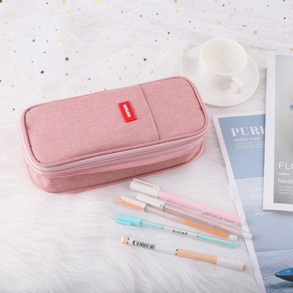 IC 1. klasse Canvas-etui Utvidbar liten lomme Etui Stor kapasitet Ensfarget etui Jenter Gutter Etui (rosa)