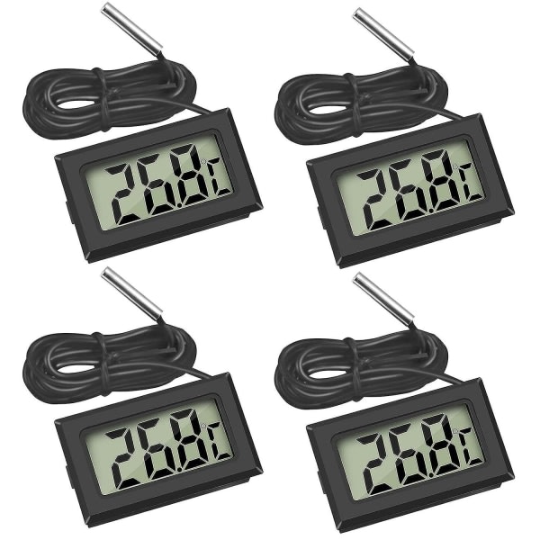 4x digital LCD-termometer temperaturvakt med ekstern sond for kyl och frys Kylskåp Akvarium (4x svart) null ingen