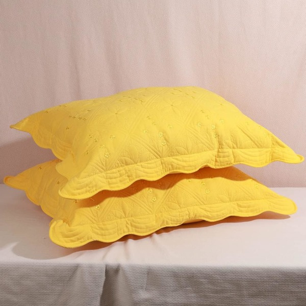 IC 2-osainen brodeerattu puuvillapehmustettu tyynynpäällinen Shams Rustic yksivärinen setti koristeellinen tyynynpäällinen (keltainen, 20\"x28\")