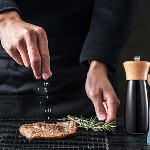Salt- og peberkværn i træ, elegant fyrformet salt black
