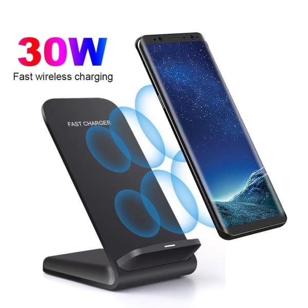 IC Trådløs Oplader 30W - SAMSUNG - IPHONE - HURTIGLADDNING - Qi 30W Sort