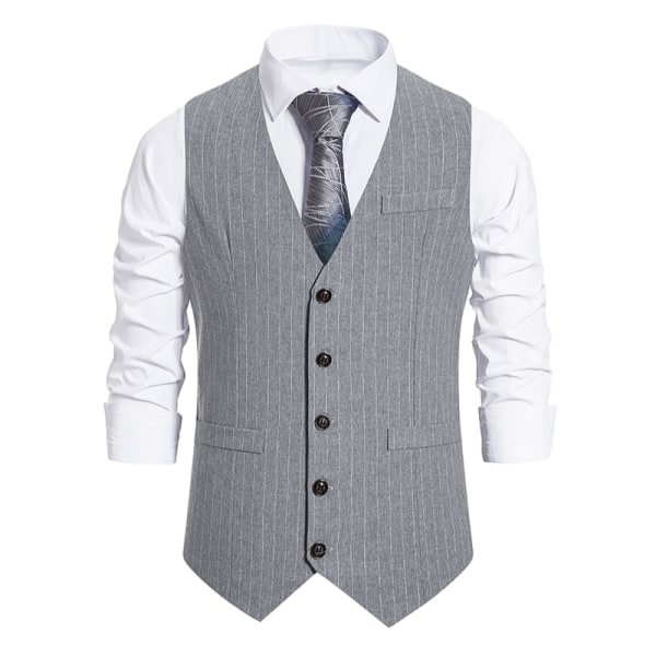 Formell kostymväst för män Slim Fit formell klänning Väst Business väst Grey S