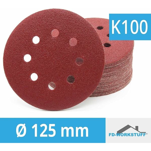IC Professionelle slibeskiver │ 50 stk │ 8 huller │? 125 mm │ korn 100 │ til slibemaskiner │ Slibeskiver │ Sandpapir │ Slibepuder