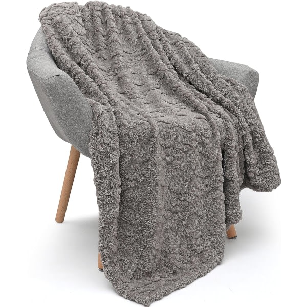 IC Sherpa Fleecefilt - 3D Snygg Design, Supermjuk, Fluffig, Varm, Mysig, Plysch, Luddig för Soffa, Vardagsrum, Säng - Allt, 50\" x 70\", Grå