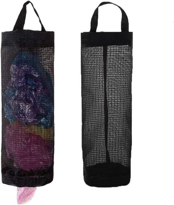 2 - pakke - Svart - Veggmontert - søppelposeorganisator - Plastposeorganisator - Holder - handlepose - Dispenser